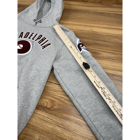 Philadelphia Phillies MLB Hoodie Sweatshirt Gray Pullover Baseball Patch - Picture 13 of 15